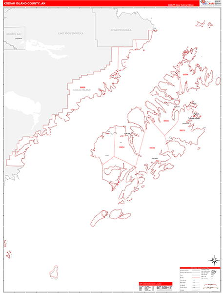 Kodiak Island Borough (County), AK Carrier Route Wall Map